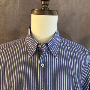 New Henry Jacobson Lg navy with multi-stripe cotton sport shirt